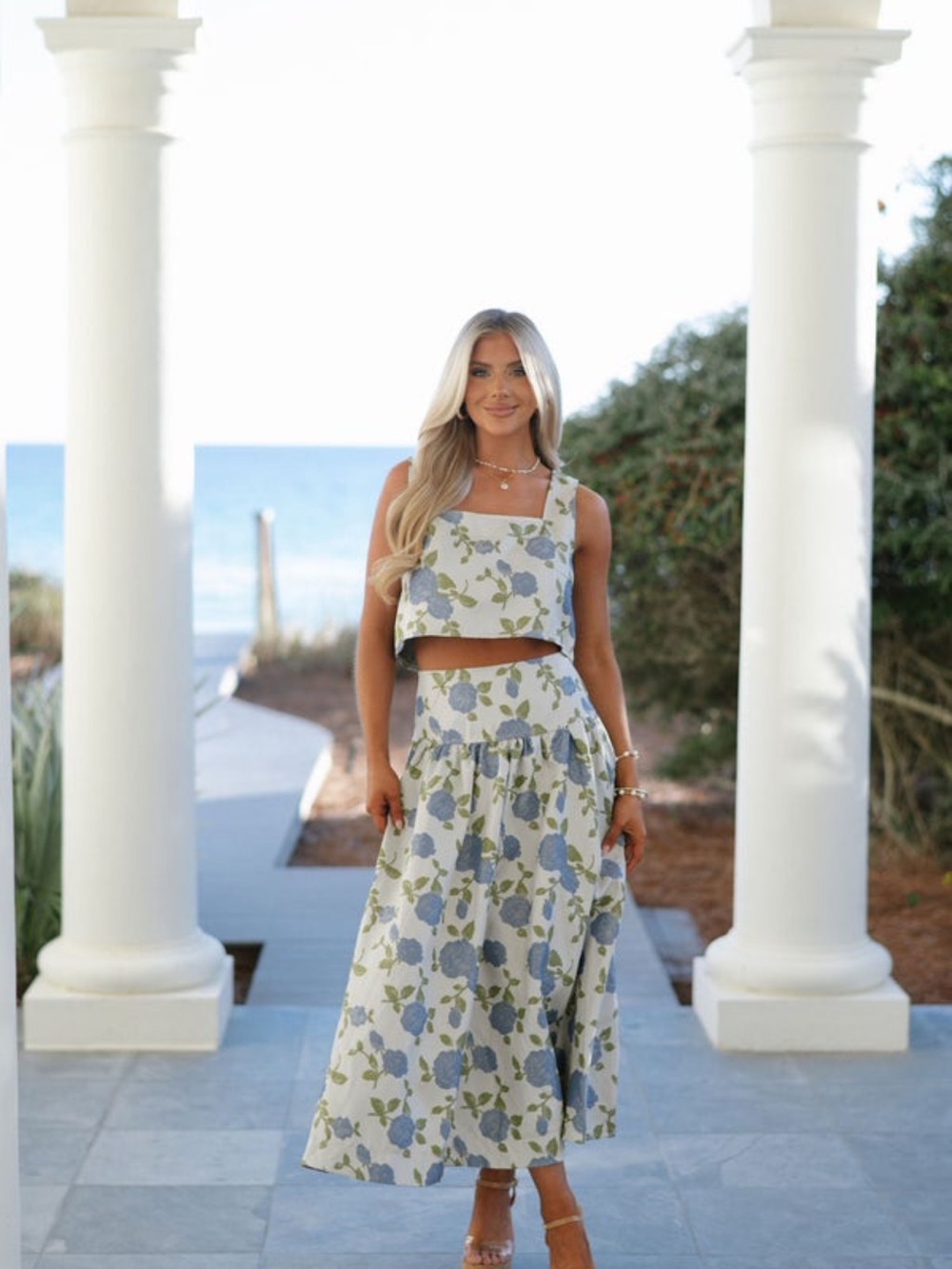 Floral Maxi Skirt in Blue & Green